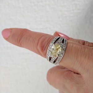 Ring - SOLID STERLING SILVER w/Oval Yellow Center CZ